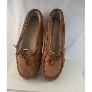 Cabelas Women Tan Moccasin Suede Leather Fleece‎ Lined Slip On Size 9